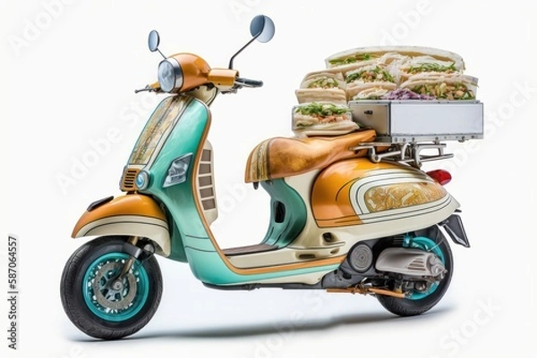 Fototapeta isolated fast food delivery motorbike, generative ai