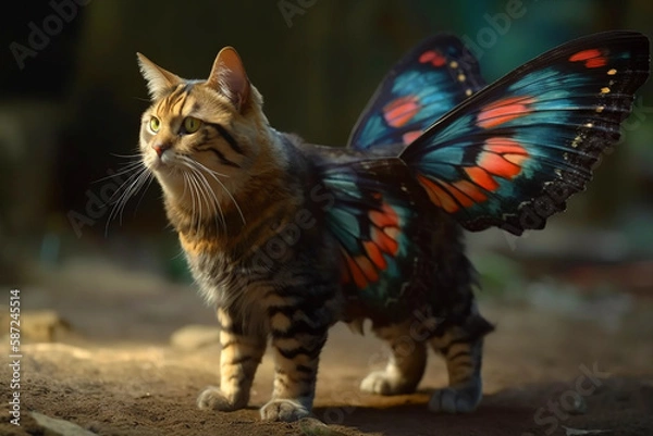 Obraz cat with butterfly wings. Generative AI	