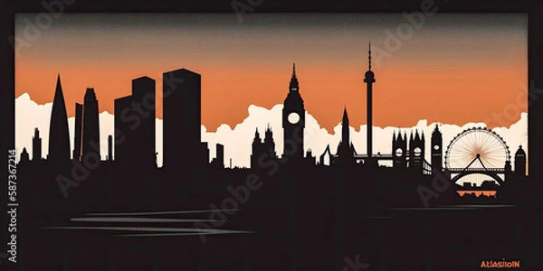 Fototapeta A London skyline silhouette in flat colors - Generative AI