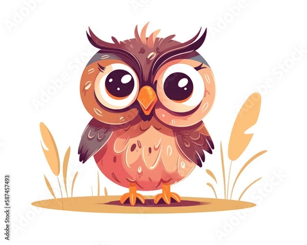 Fototapeta Cute cartoon owl. Vector illustration on a white background.