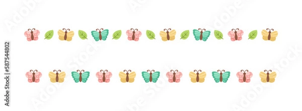 Fototapeta Cute Butterfly Separator Border Divider Set. Spring Summer Nature Pattern Vector Illustration Design.