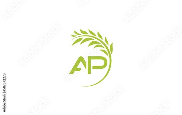 Fototapeta Laurel wreath green leaf logo and Vintage wheat logo design monogram with the letters and alphabets