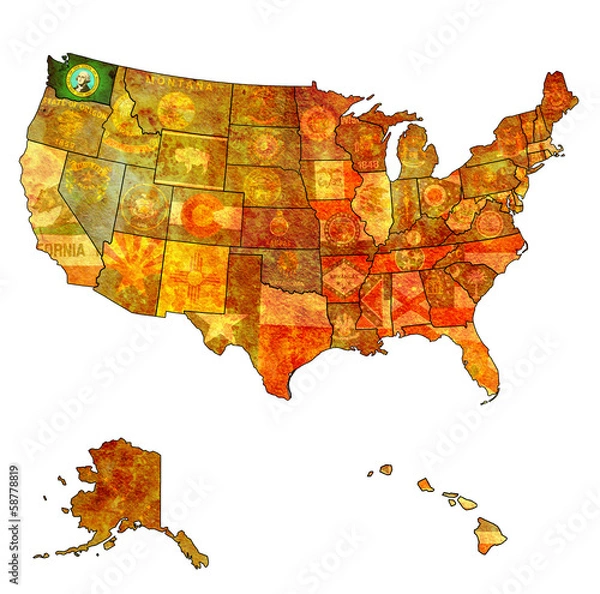 Fototapeta washington on map of usa