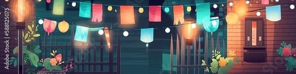 Obraz illustration, light for summer party decoration, website headers, ai generative