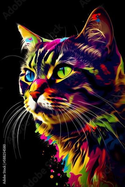 Fototapeta Colorful Cat. Portrait. Abstract Art. Painted. Creative. Created by Generative AI