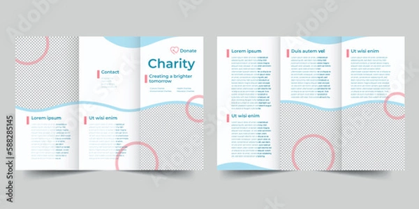 Fototapeta  Charity trifold brochure template. A clean, modern, and high-quality design tri fold brochure vector design. Editable and customize template brochure