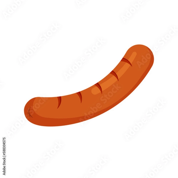 Fototapeta Grilled sausage. Bbq. Design elemen. Vector illustration in trendy flat style isolated on white background.	