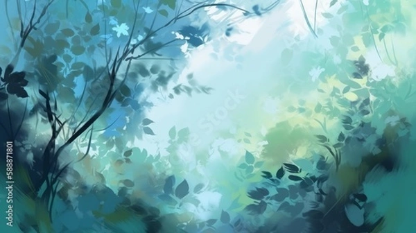 Fototapeta A beautiful artistic nature background with pastel colors and forest with open space. Generative AI. 