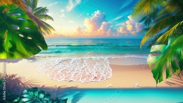 Fototapeta Tropical beach with ocean on background. Generative AI