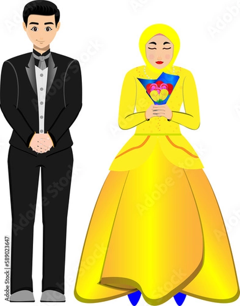 Fototapeta Bride And Groom In Wedding Dress Hihab Version