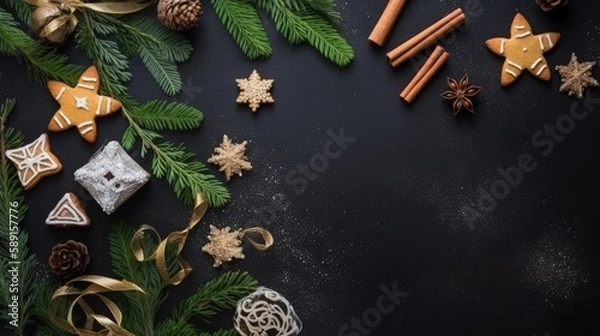 Fototapeta Copyspace background with new years celebration decor. Wallpaper template created using generative AI Tools.