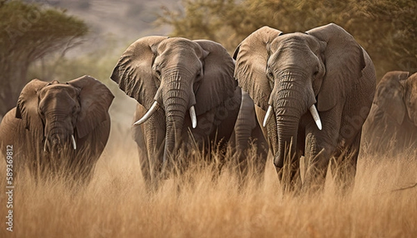 Fototapeta elephants in the savannah. Created using generative AI