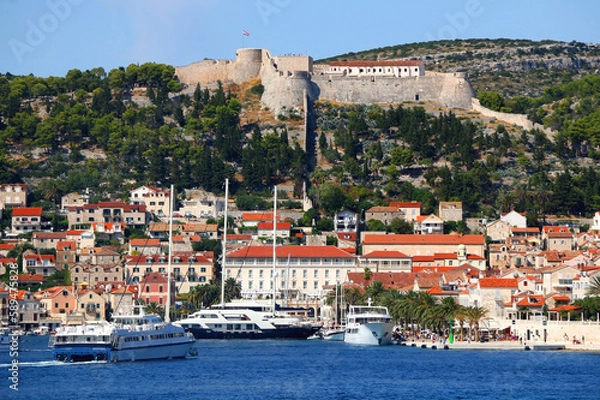 Fototapeta Small and beautiful town Hvar on island Hvar, Croatia.