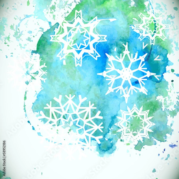 Fototapeta Watercolor  snowflakes background