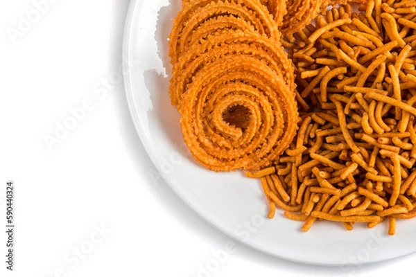 Fototapeta Indian Snack : Besan (Gram flour) Sev and chakli, chakali or Murukku.