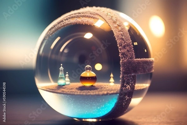 Fototapeta Fantasy landscape in a crystal ball. Ai generative.