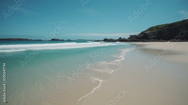 Fototapeta A tranquil beach with gentle waves lapping the shore Generative AI