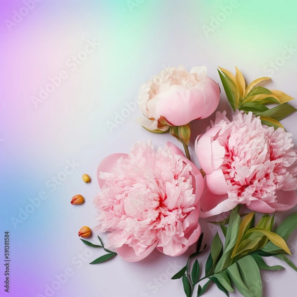 Fototapeta Flower Card with Flowers Spring Banner with Peonies. Greeting for Women or Mother's Day. Generative AI 