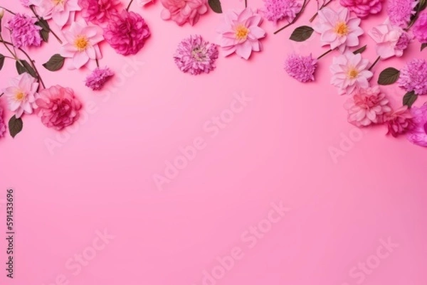 Obraz  pink flower border on pink background Generative AI