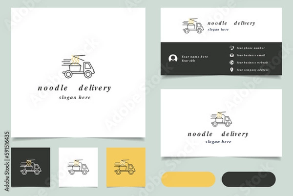 Fototapeta Noodle delivery logo design with editable slogan. Branding book and business card template.