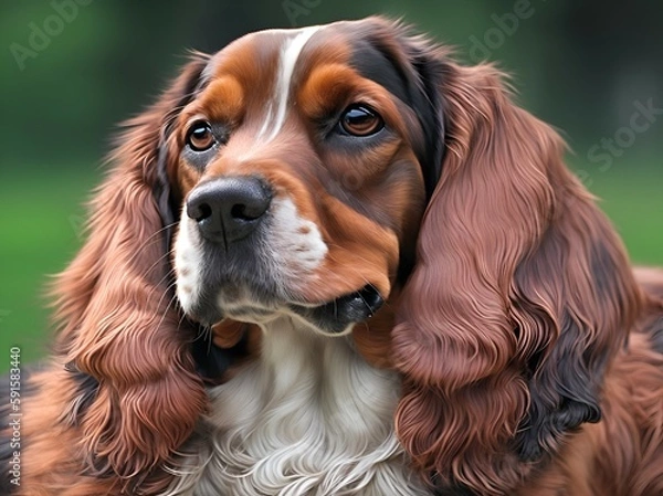 Fototapeta English Cocker Spaniel, hunting and gun dog breed, mammal, pet, domestic animal - AI generated, generative AI
