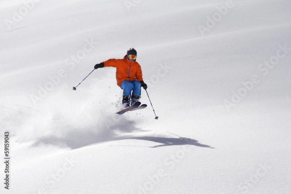 Fototapeta Skier in deep powder, extreme freeride