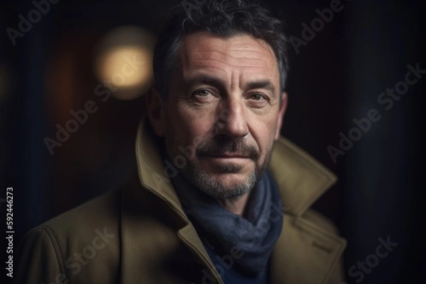 Fototapeta Portrait of a handsome middle-aged man in a brown coat