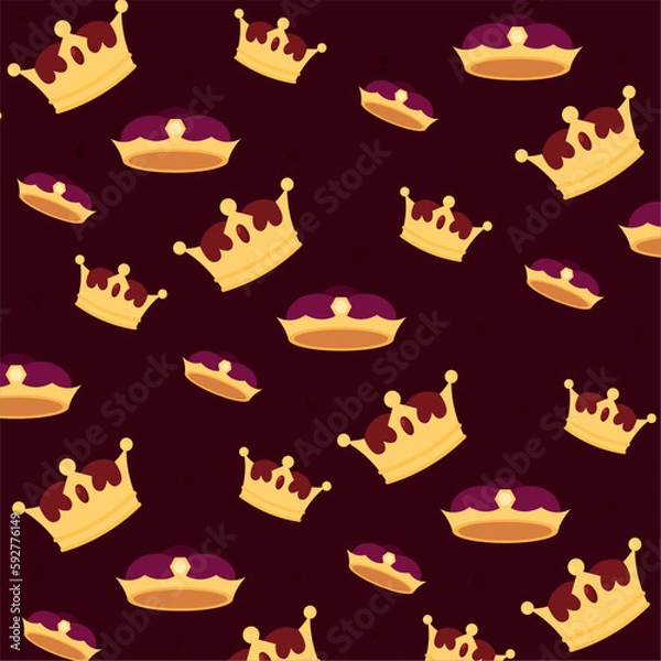 Fototapeta Seamless pattern background with golden crowns Vector