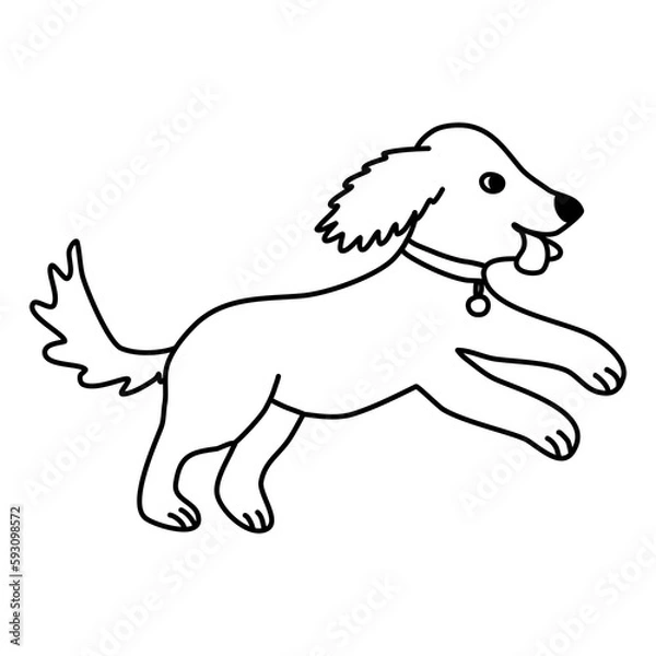 Fototapeta Cute running puppy dog, doodle style flat vector outline for coloring book