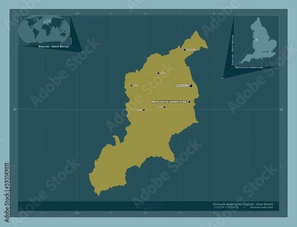 Obraz Newcastle-under-Lyme, England - Great Britain. Solid. Labelled points of cities