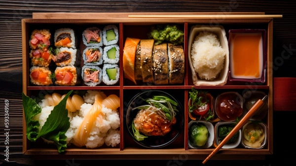 Fototapeta of an assortment of Japanese food, studio photo 

