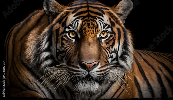 Fototapeta Sumatran tiger looking at the camera,tiger on black background .generative ai