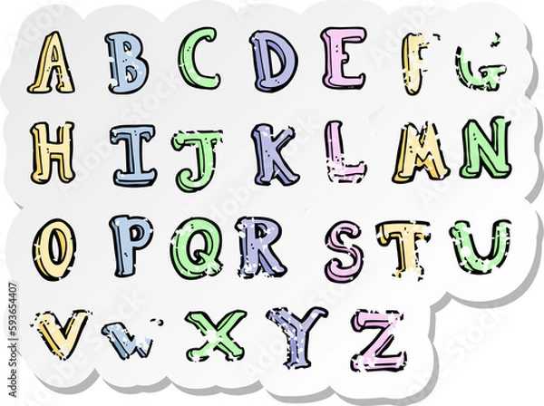 Obraz retro distressed sticker of a cartoon alphabet