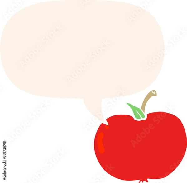 Fototapeta cartoon apple and speech bubble in retro style