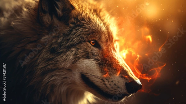 Fototapeta Wolf in flame. gnerative ai.