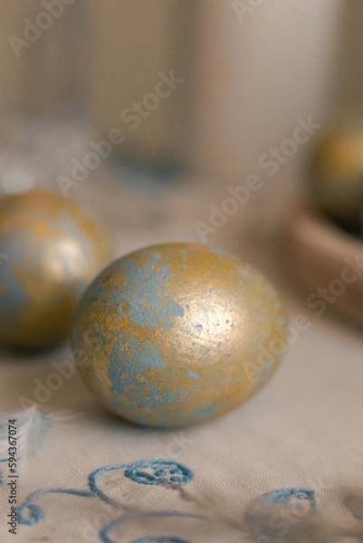 Fototapeta gold and blue easter eggs