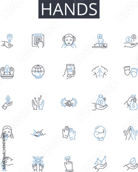 Obraz Hands line icons collection. Fingers, Palms, Mitts, Paws, Claws, Grasps, Touches vector and linear illustration. Grips,Nails,Digits outline signs set