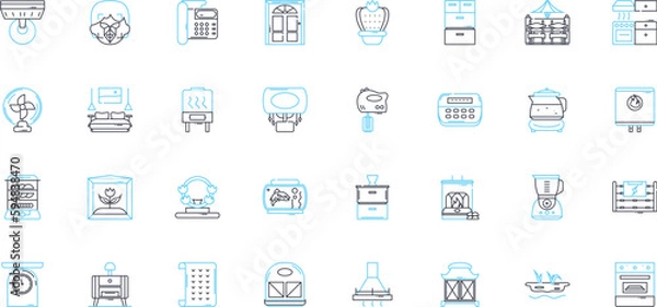 Fototapeta Furnishing retailer linear icons set. Stylish, Comfortable, Trendy, Practical, Affordable, Quality, Elegant line vector and concept signs. Contemporary,Modern,Chic outline illustrations