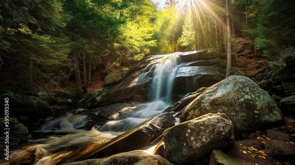 Fototapeta A picturesque waterfall in the New Hampshire wilderness - generative AI