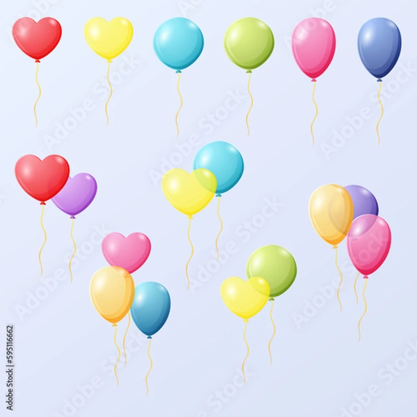 Obraz Cartoon balloons of various shapes for decoration in the celebration party. Vector illustration