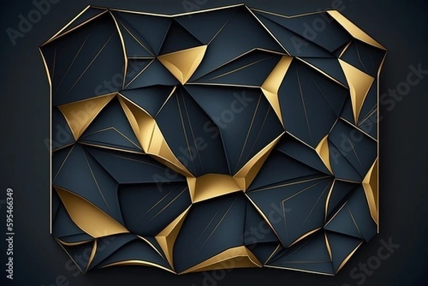 Fototapeta Abstract polygonal pattern luxury dark blue and gold, created with Generative Ai Technology