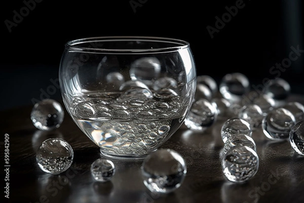 Fototapeta Scattered glass balls in a glass of water. Generative AI