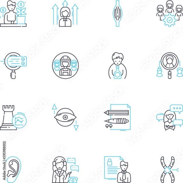 Fototapeta Fundamental freedoms linear icons set. Liberty, Equality, Democracy, Sovereignty, Humanism, Justice, Civil line vector and concept signs. Protest,Activism,Peace outline illustrations