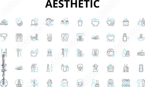 Fototapeta Aesthetic linear icons set. Beauty, Art, Design, Style, Visual, Harmony, Symmetry vector symbols and line concept signs. Texture,Color,Pattern illustration