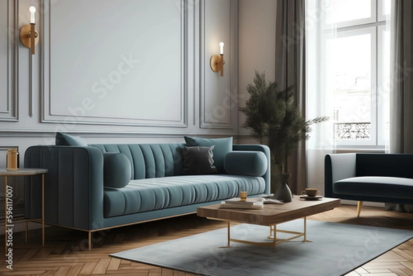 Fototapeta Modern Living Room Interior: House Background in 3D Render