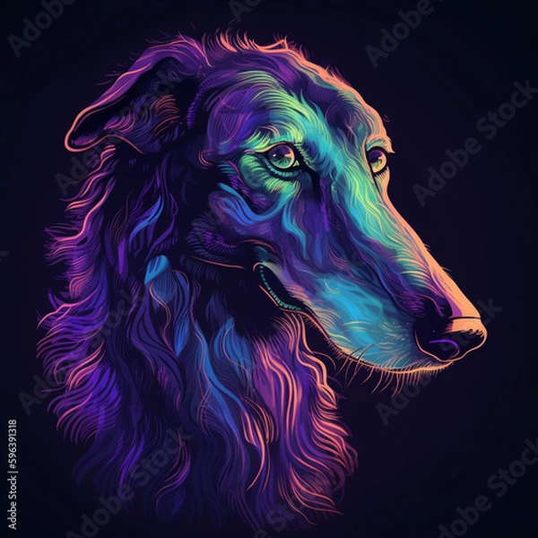 Fototapeta portrait of a dog Afghan Hound with colorful , Vector t-shirt print. Vector illustration on black background, Generative Ai