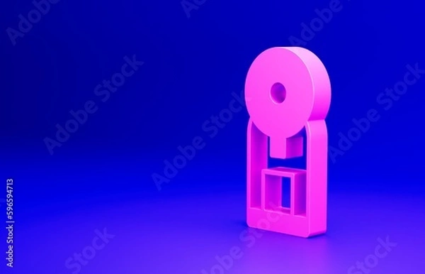 Fototapeta Pink Smart coffee machine system icon isolated on blue background. Internet of things concept with wireless connection. Minimalism concept. 3D render illustration