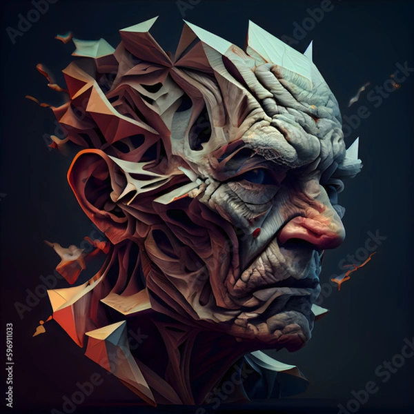 Fototapeta 3d rendering of a monster head in a low poly style.