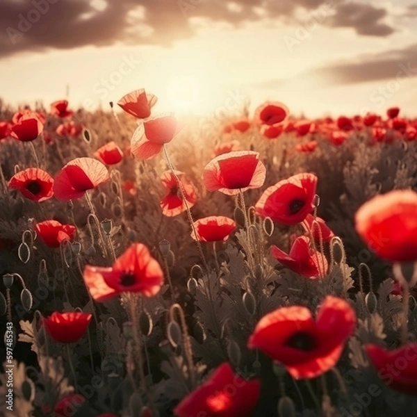 Obraz Poppy flower background for Anzac day. Illustration AI Generative