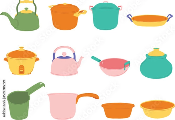 Fototapeta Set of kitchen utensils. Vector illustration in flat style.